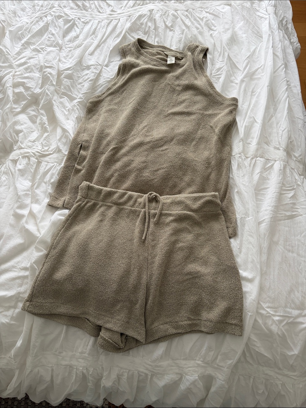 H&M Terry Knit Sleeveless Tank & Drawstring Shorts Set